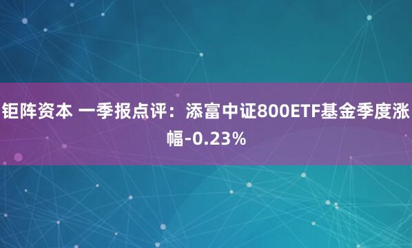 钜阵资本 一季报点评：添富中证800ETF基金季度涨幅-0.23%