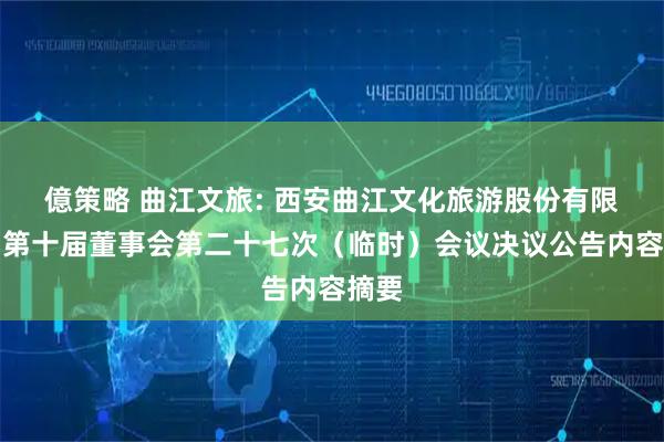 億策略 曲江文旅: 西安曲江文化旅游股份有限公司第十届董事会第二十七次（临时）会议决议公告内容摘要